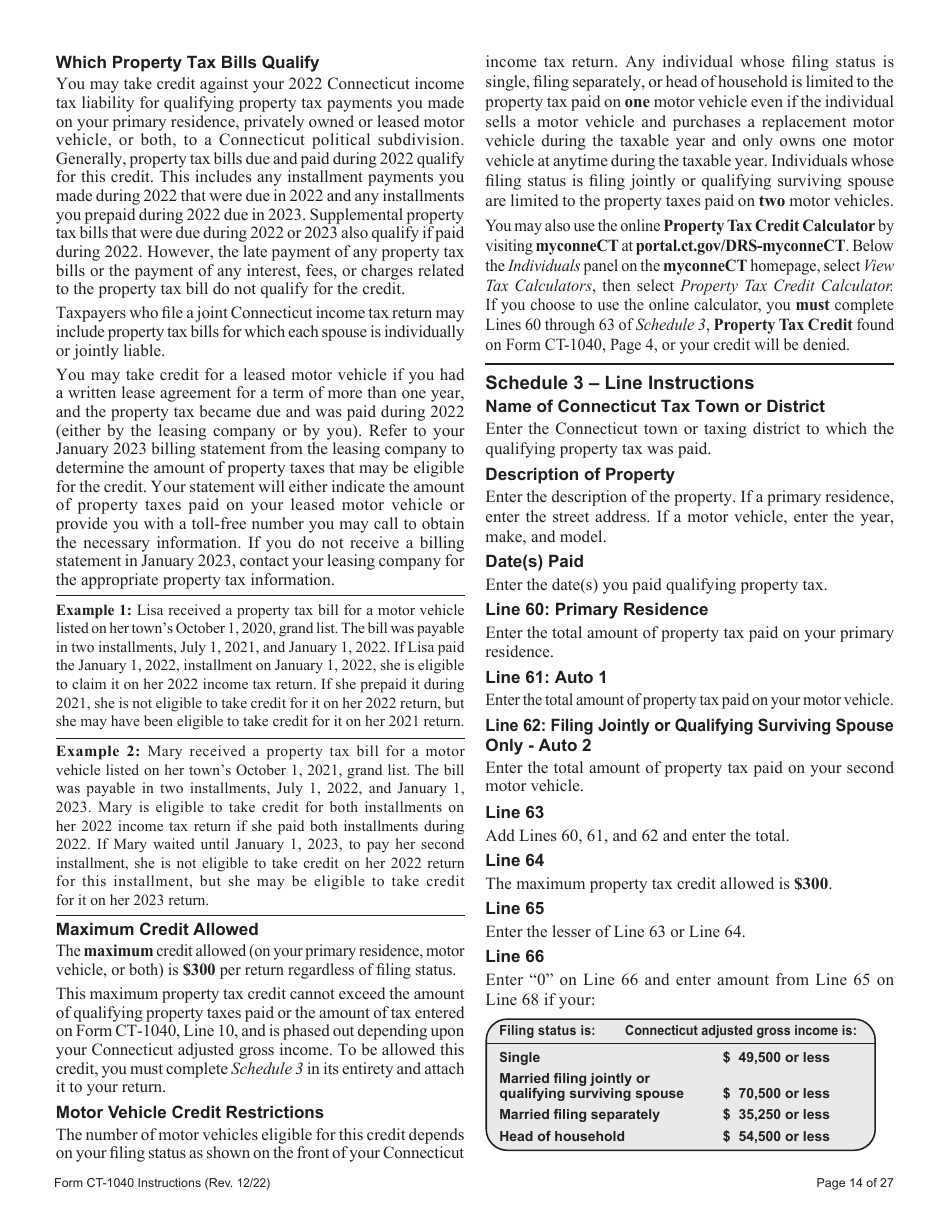 Instructions for Form CT-1040 Connecticut Resident Income Tax Return - Connecticut, Page 14