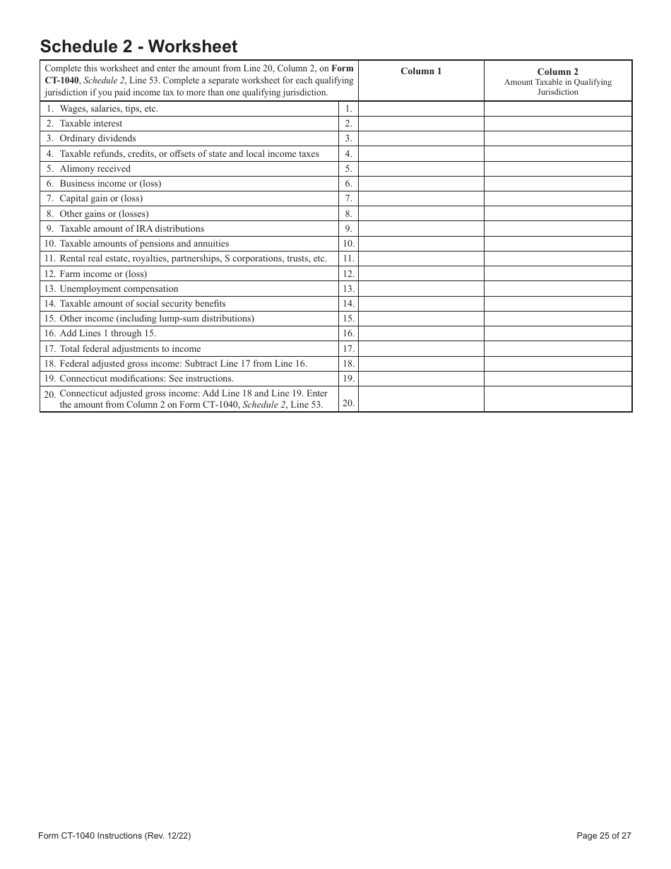 Instructions for Form CT-1040 Connecticut Resident Income Tax Return - Connecticut, Page 25