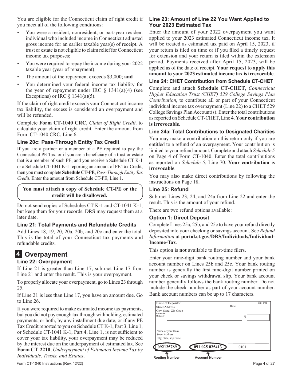 Download Instructions For Form Ct 1040 Connecticut Resident Income Tax Return Pdf 2022 9064