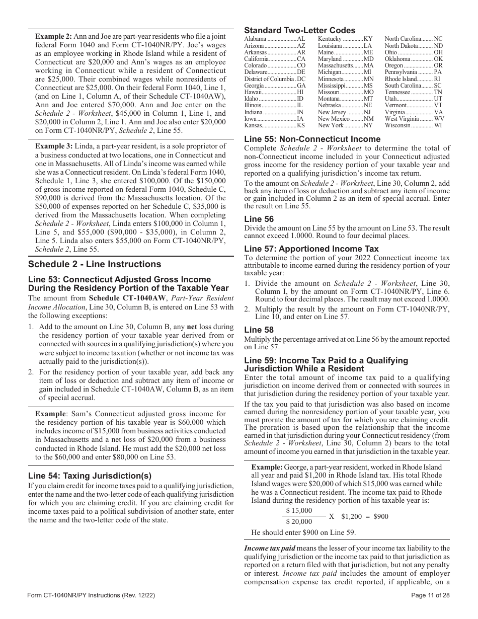 Instructions for Form CT-1040NR / PY Connecticut Nonresident and Part-Year Resident Income Tax Return - Connecticut, Page 11