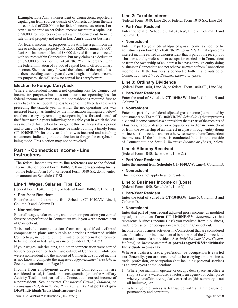 Instructions for Form CT-1040NR / PY Connecticut Nonresident and Part-Year Resident Income Tax Return - Connecticut, Page 13