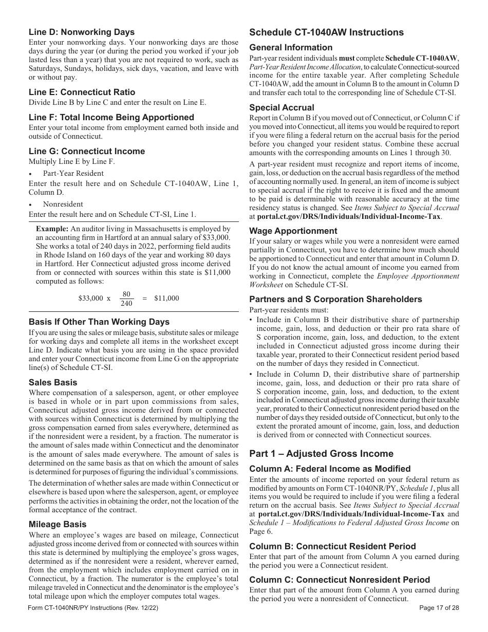 Download Instructions For Form Ct 1040nrpy Connecticut Nonresident And Part Year Resident 0415