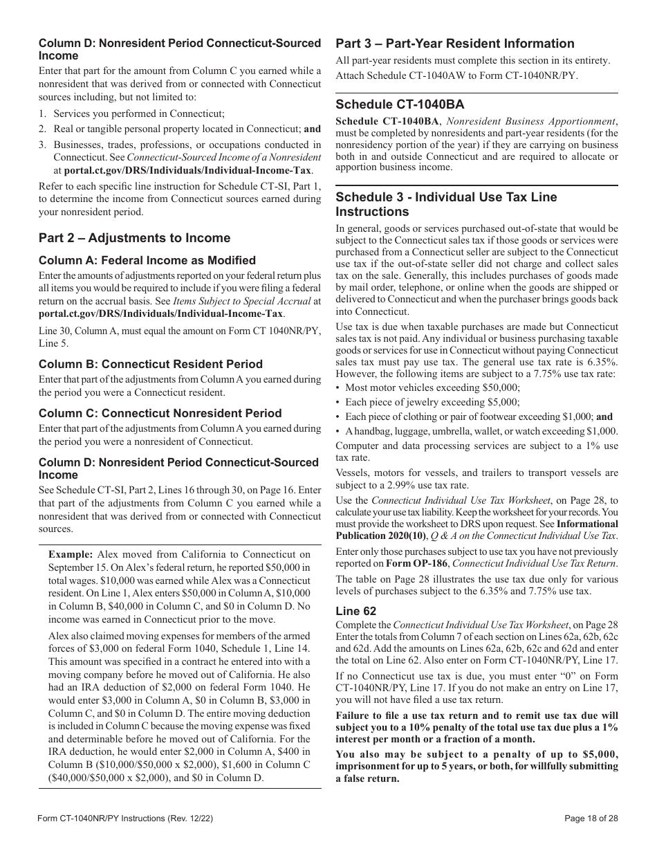 Download Instructions For Form Ct 1040nrpy Connecticut Nonresident And Part Year Resident 9734