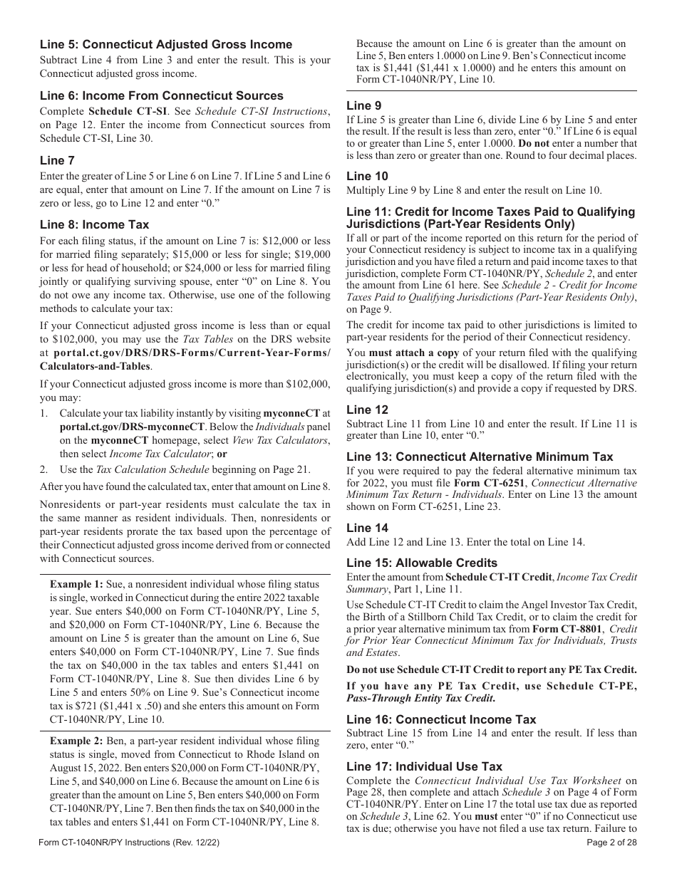 Instructions for Form CT-1040NR / PY Connecticut Nonresident and Part-Year Resident Income Tax Return - Connecticut, Page 2
