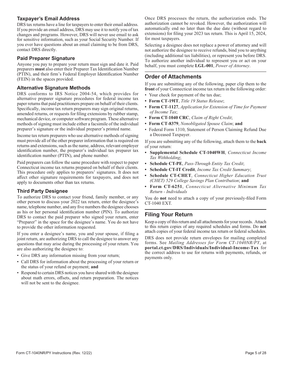 Download Instructions For Form Ct 1040nrpy Connecticut Nonresident And Part Year Resident 3637