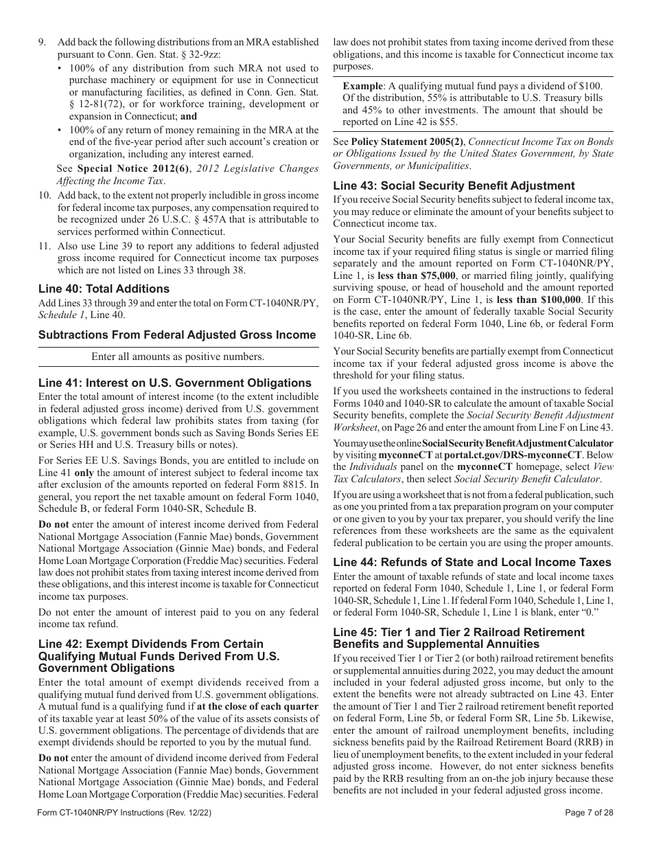 Instructions for Form CT-1040NR / PY Connecticut Nonresident and Part-Year Resident Income Tax Return - Connecticut, Page 7