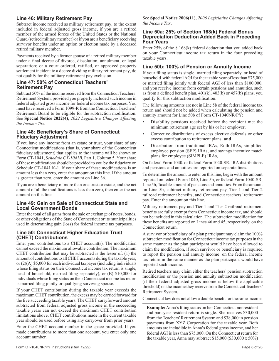 Instructions for Form CT-1040NR / PY Connecticut Nonresident and Part-Year Resident Income Tax Return - Connecticut, Page 8
