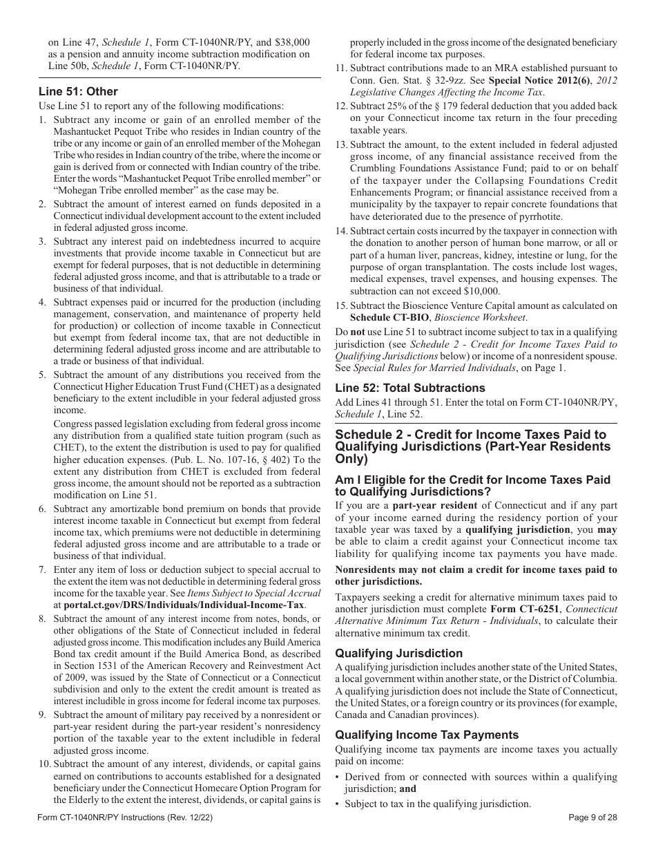 Instructions for Form CT-1040NR / PY Connecticut Nonresident and Part-Year Resident Income Tax Return - Connecticut, Page 9
