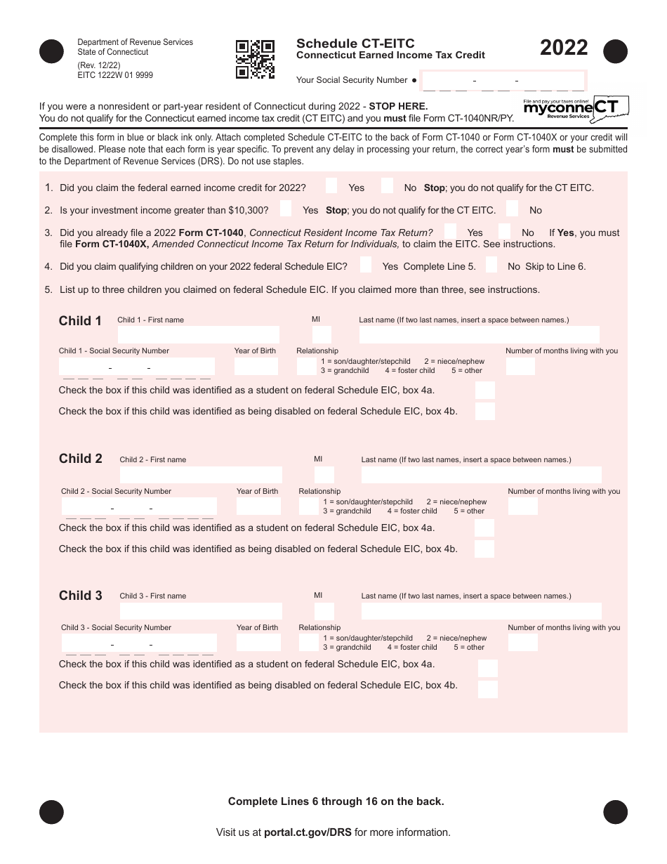 Schedule CT-EITC Connecticut Earned Income Tax Credit - Connecticut, Page 1