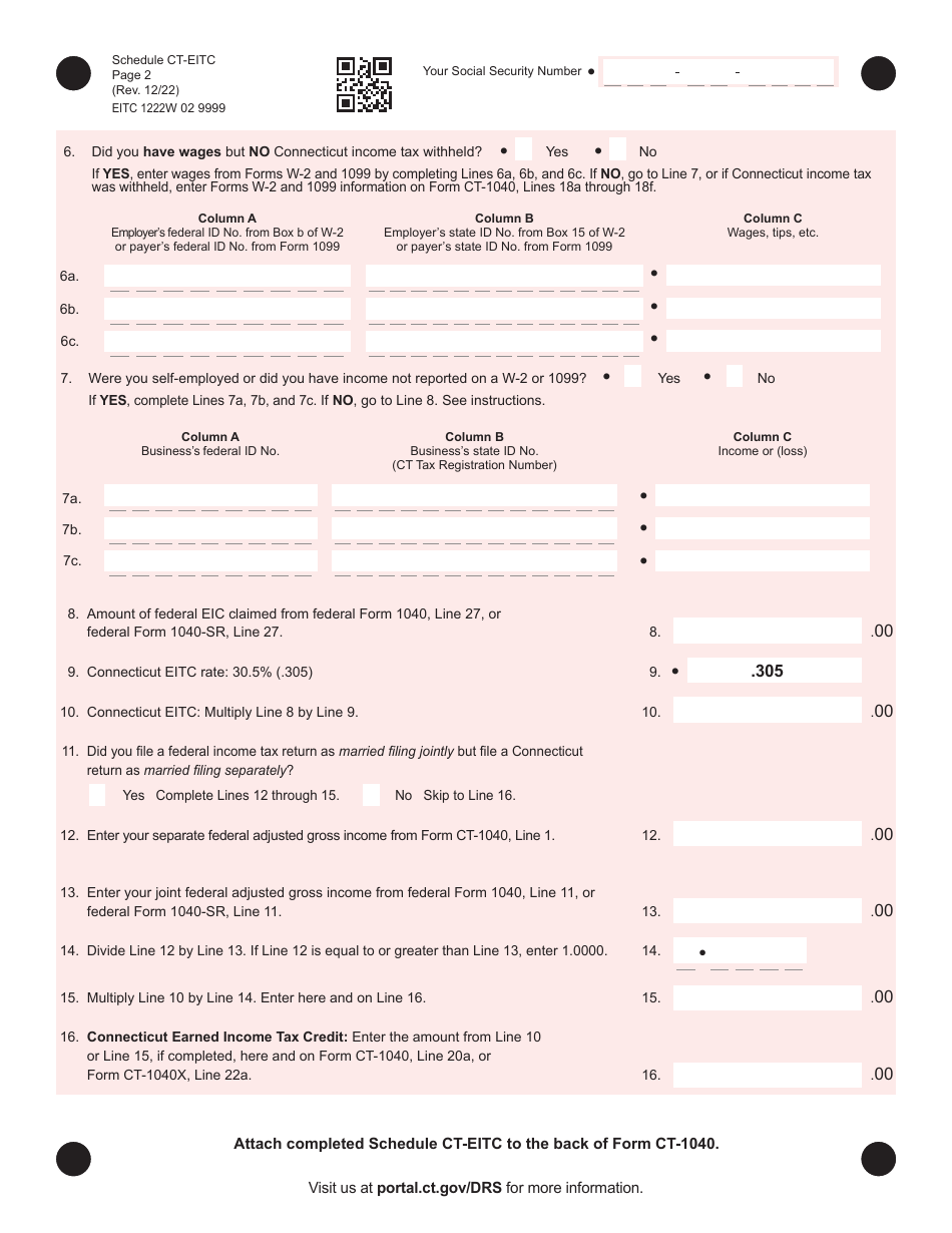 Schedule CT-EITC Connecticut Earned Income Tax Credit - Connecticut, Page 2
