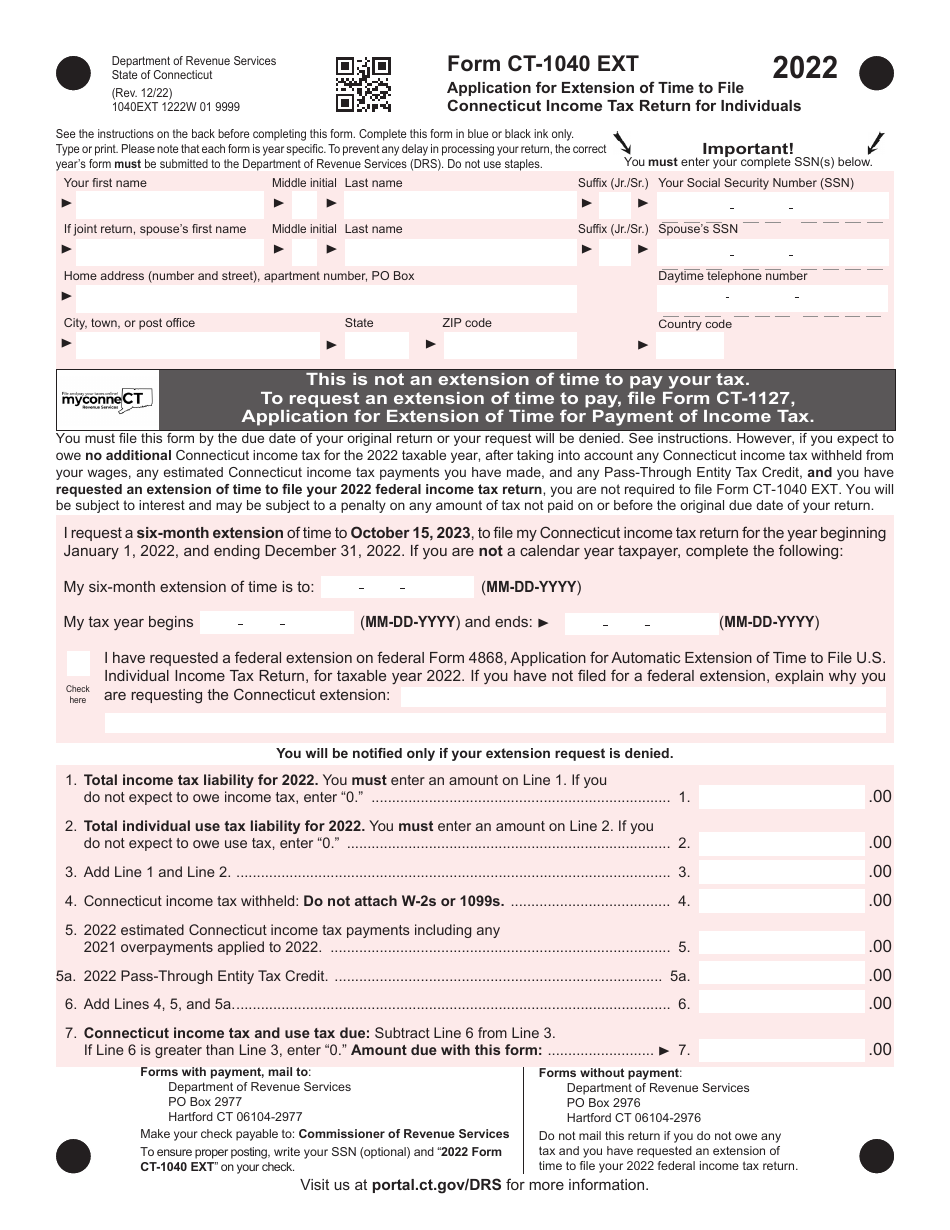 Form CT1040 EXT 2022 Fill Out, Sign Online and Download Printable