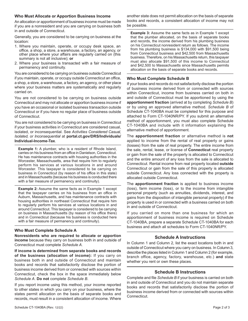 Schedule CT-1040BA Nonresident Business Apportionment - Connecticut, Page 2