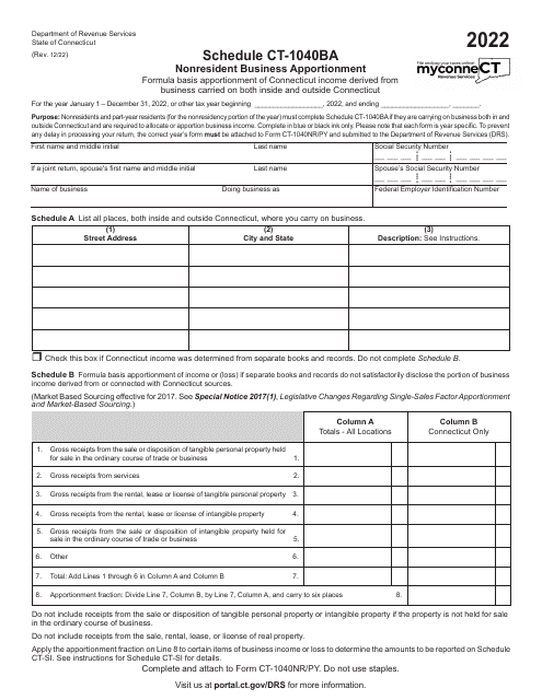 Schedule CT-1040BA Nonresident Business Apportionment - Connecticut, 2022