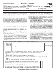 Document preview: Form CT-1040 CRC Claim of Right Credit - Connecticut, 2022