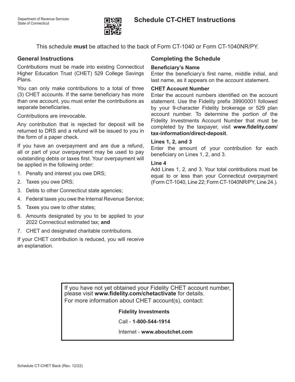 Schedule CT-CHET Connecticut Higher Education Trust (Chet) 529 College Savings Plan Contribution - Connecticut, Page 2