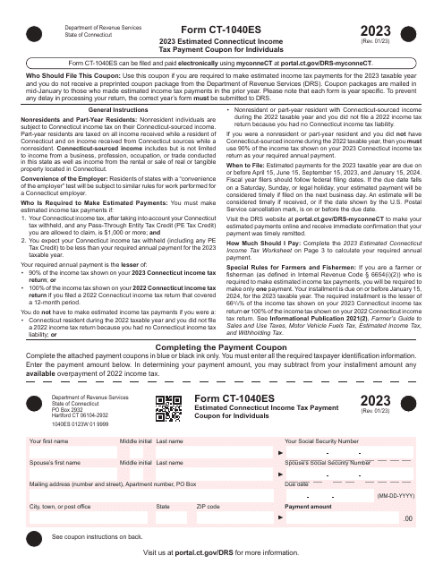 Form CT-1040ES Estimated Connecticut Income Tax Payment Coupon for Individuals - Connecticut, 2023