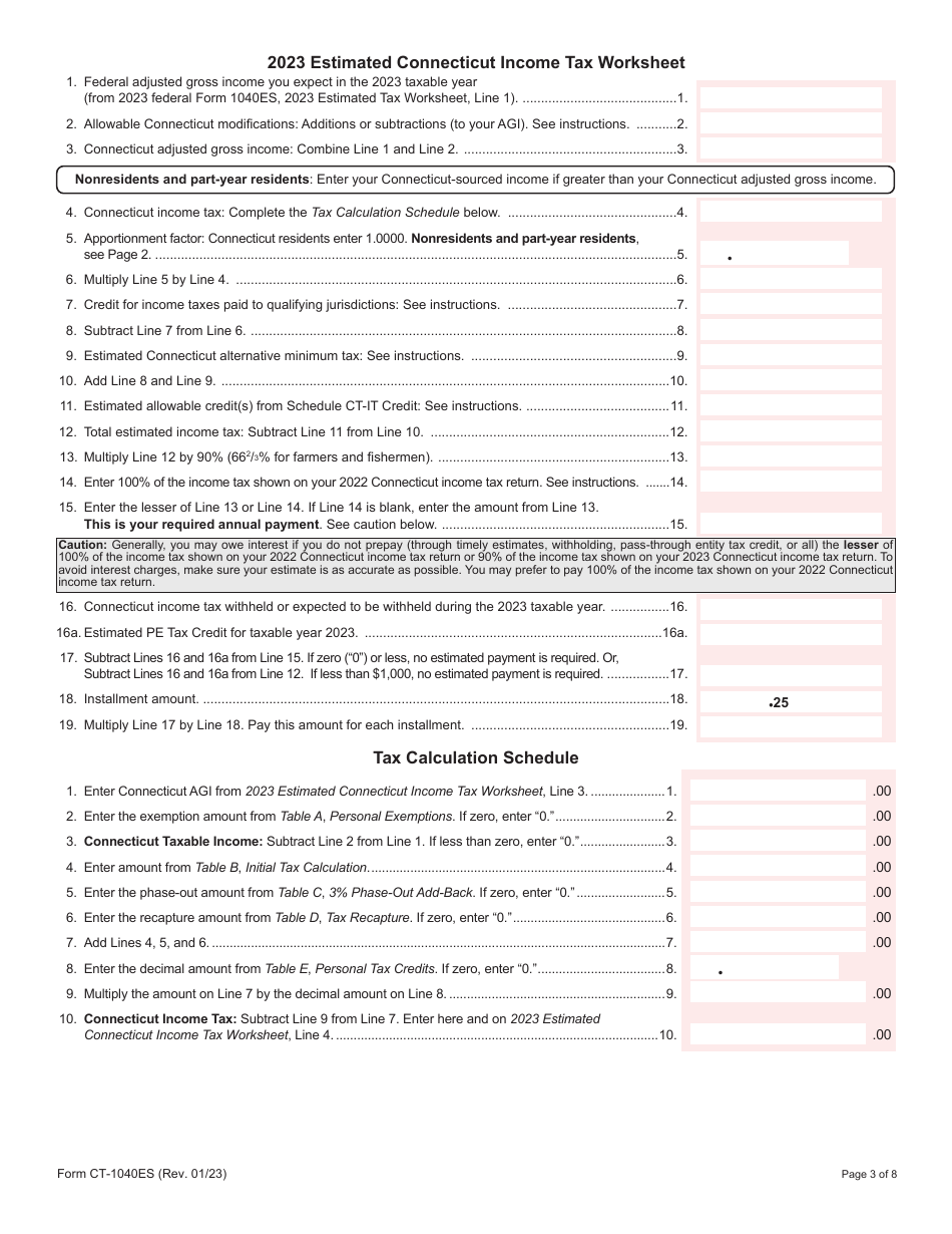 Form CT-1040ES Estimated Connecticut Income Tax Payment Coupon for Individuals - Connecticut, Page 3
