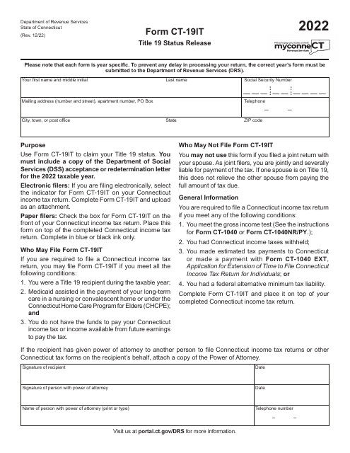 Form CT-19IT Title 19 Status Release - Connecticut, 2022