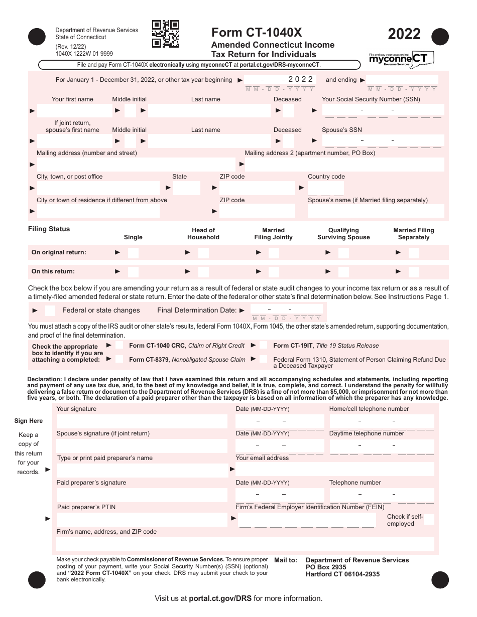 Form ct 1040x 2022 fill out sign online and download printable pdf