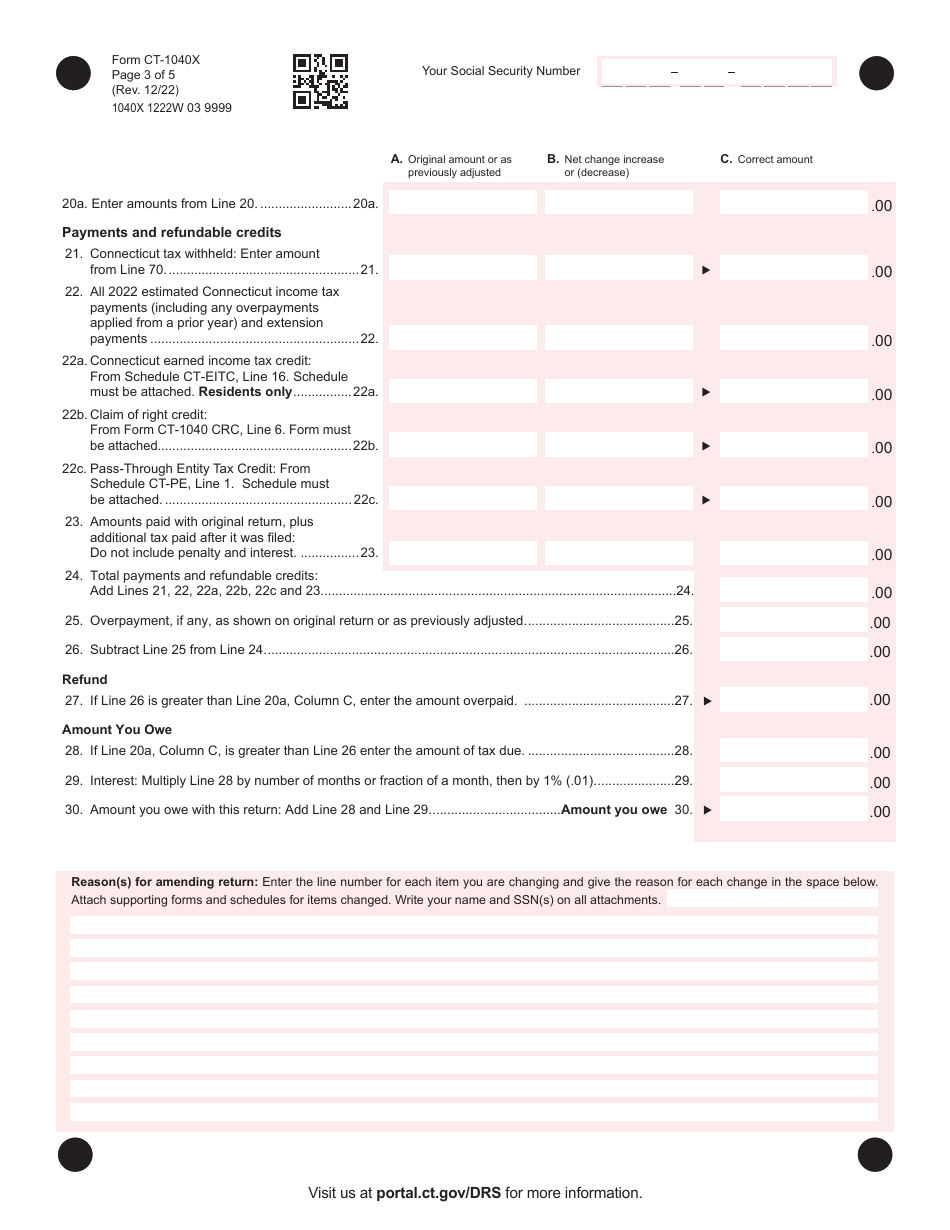 Form CT1040X Download Printable PDF or Fill Online Amended Connecticut
