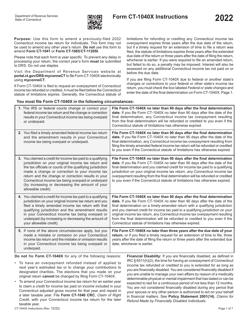 Form CT-1040X Amended Connecticut Income Tax Return for Individuals - Connecticut, Page 6