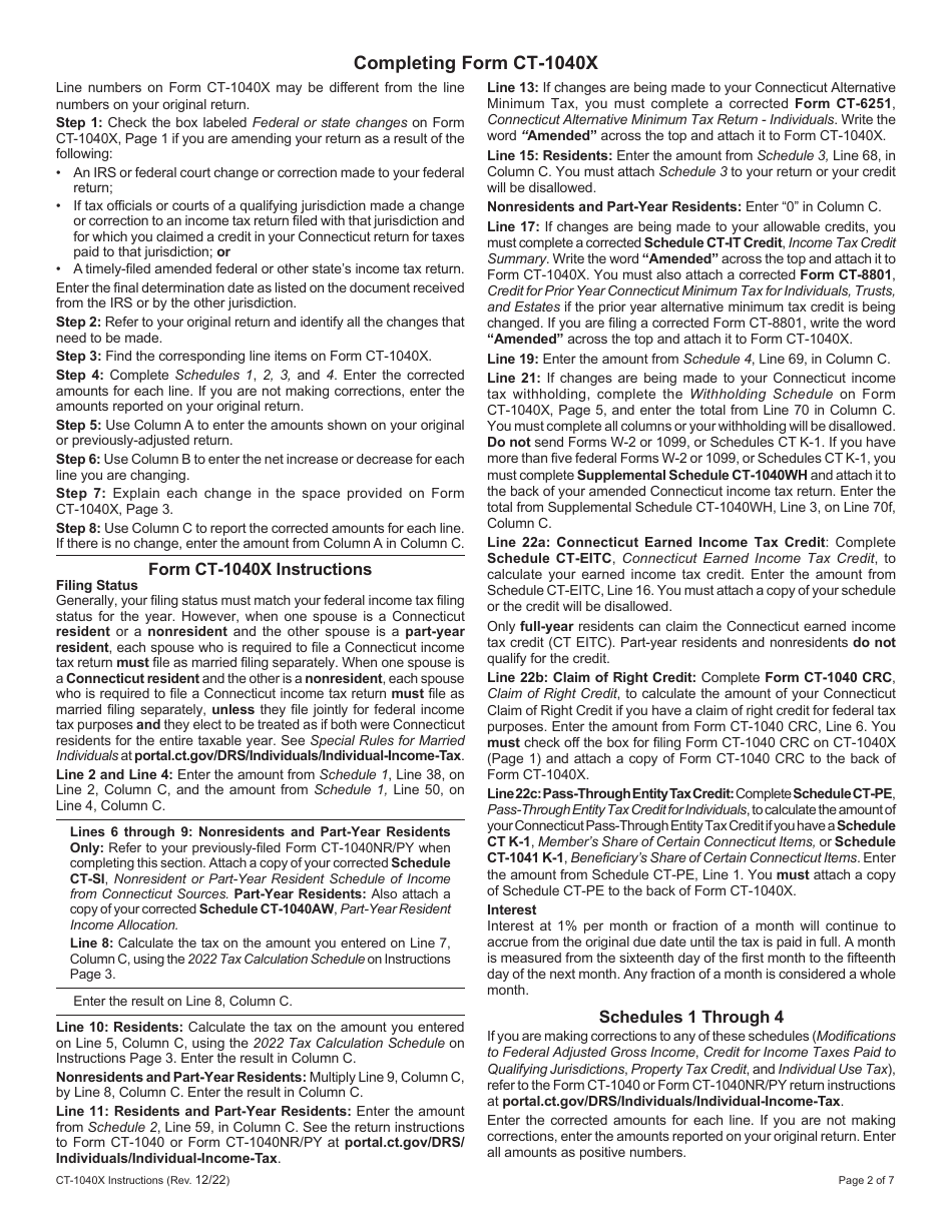 Form CT1040X Download Printable PDF or Fill Online Amended Connecticut