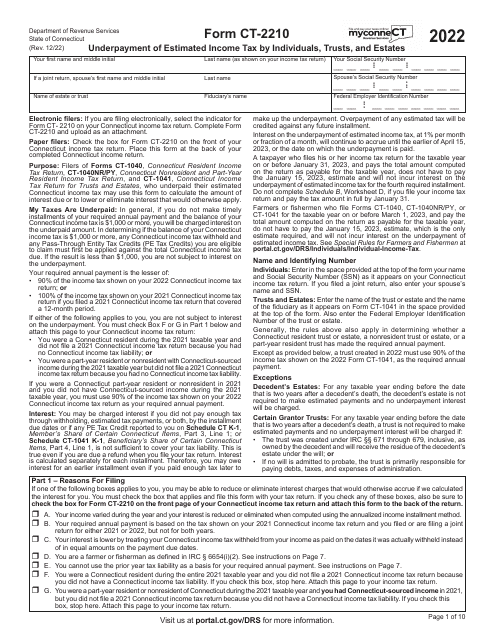 Form CT-2210 2022 Printable Pdf