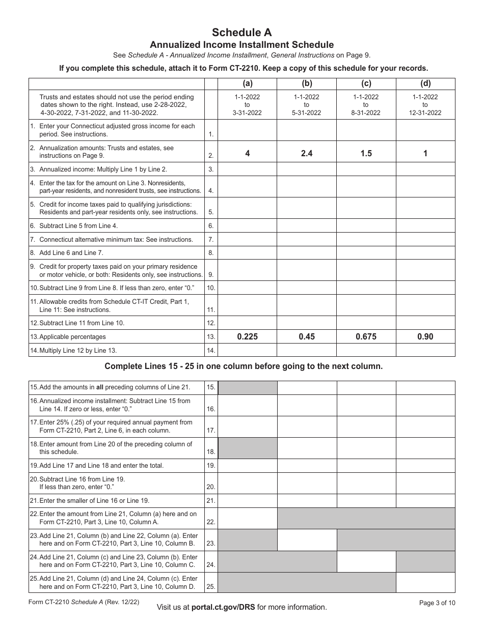 Form CT-2210 Underpayment of Estimated Income Tax by Individuals, Trusts, and Estates - Connecticut, Page 3