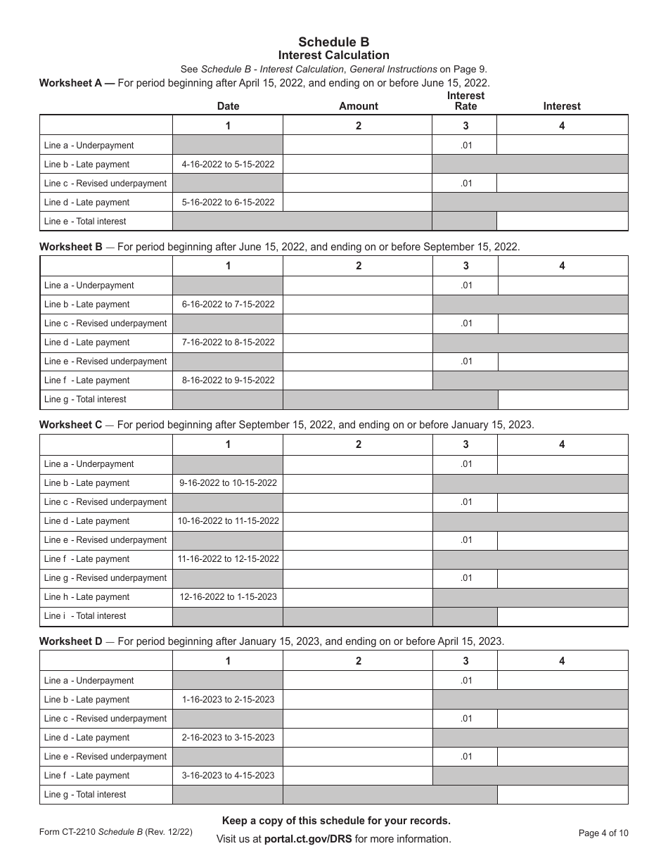 Form CT-2210 Underpayment of Estimated Income Tax by Individuals, Trusts, and Estates - Connecticut, Page 4