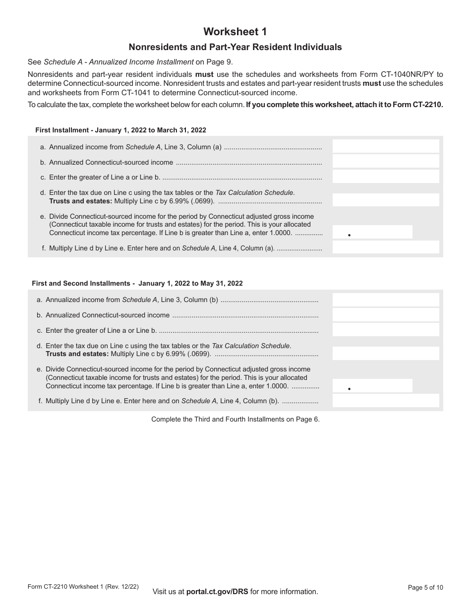 Form CT-2210 Underpayment of Estimated Income Tax by Individuals, Trusts, and Estates - Connecticut, Page 5