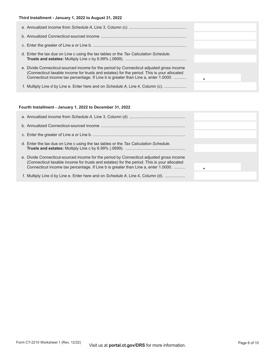 Form CT-2210 Underpayment of Estimated Income Tax by Individuals, Trusts, and Estates - Connecticut, Page 6