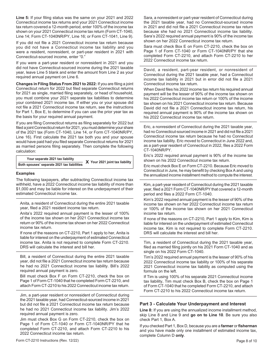 Form CT-2210 Underpayment of Estimated Income Tax by Individuals, Trusts, and Estates - Connecticut, Page 8