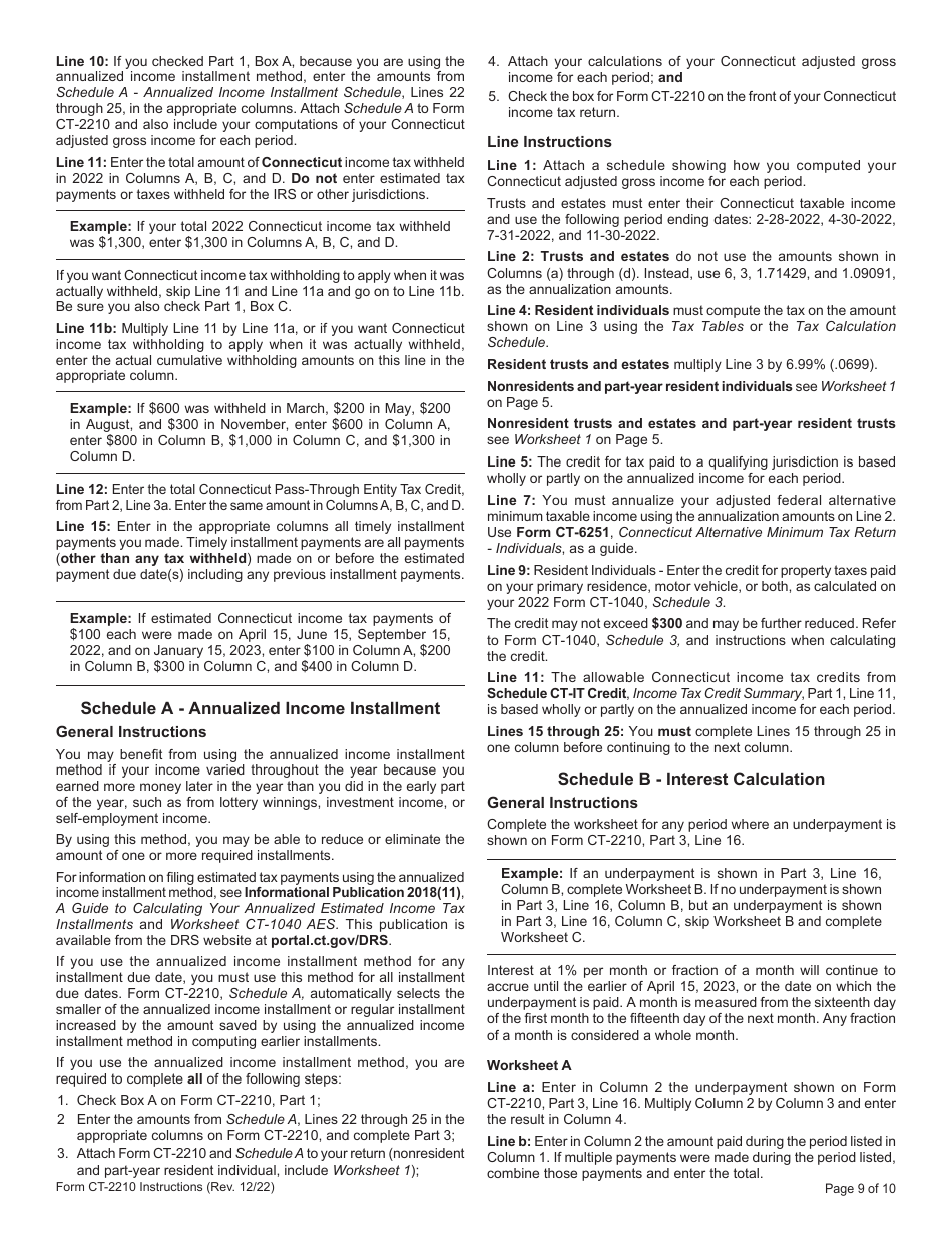 Form CT-2210 Underpayment of Estimated Income Tax by Individuals, Trusts, and Estates - Connecticut, Page 9