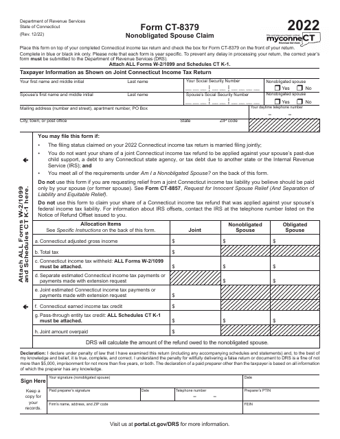 Form CT-8379 Nonobligated Spouse Claim - Connecticut, 2022