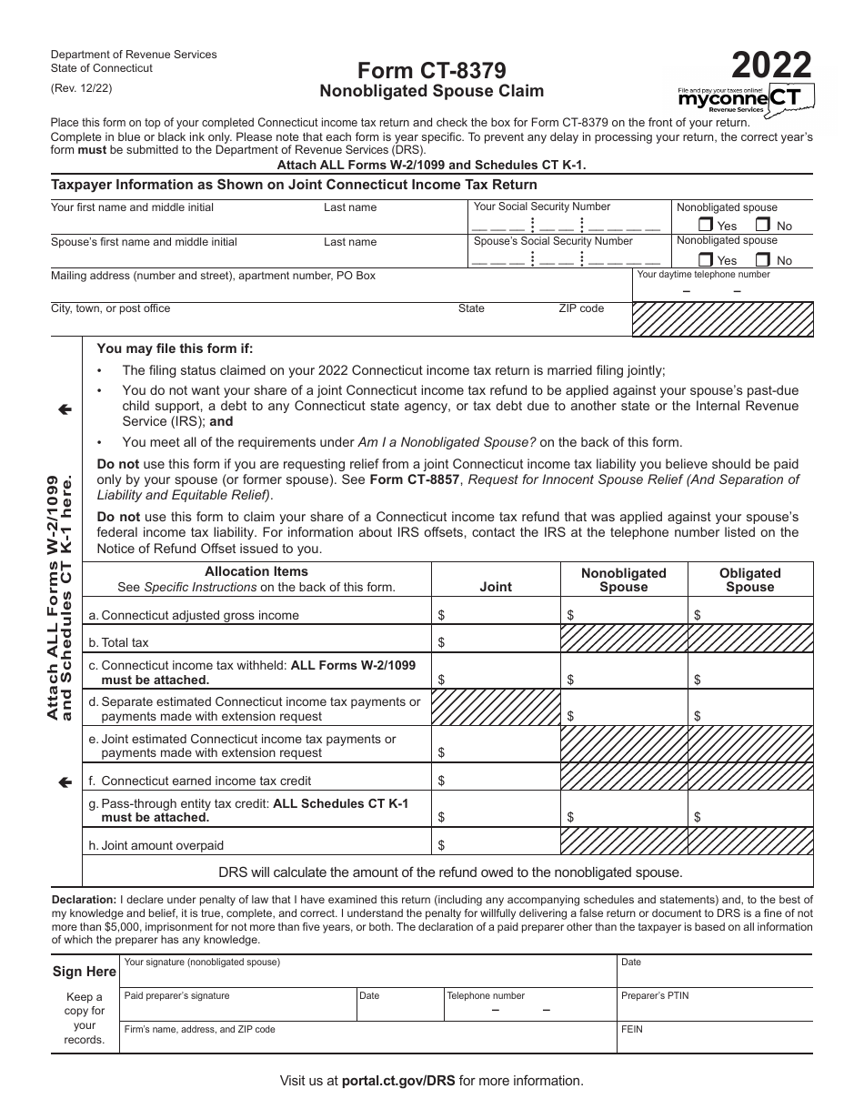 Form CT-8379 Nonobligated Spouse Claim - Connecticut, Page 1