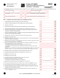 Document preview: Form CT-6251 Connecticut Alternative Minimum Tax Return - Individuals - Connecticut, 2022