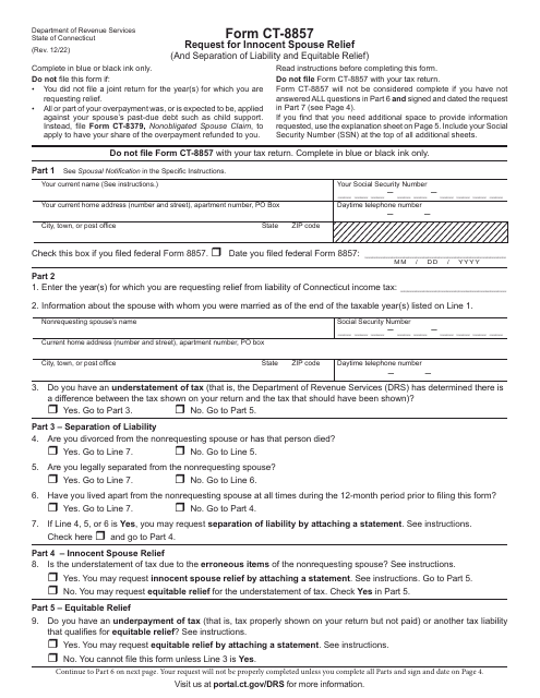 Form CT-8857 Request for Innocent Spouse Relief - Connecticut