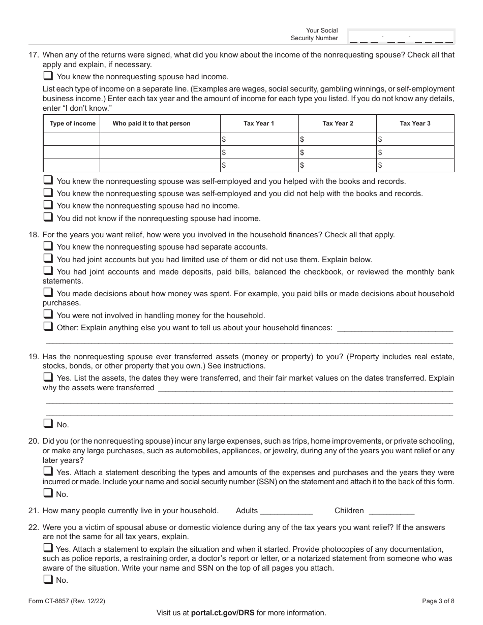 Form Ct 8857 Download Printable Pdf Or Fill Online Request For Innocent Spouse Relief 9228