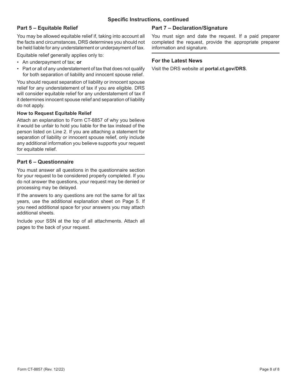 Form CT-8857 Request for Innocent Spouse Relief - Connecticut, Page 8
