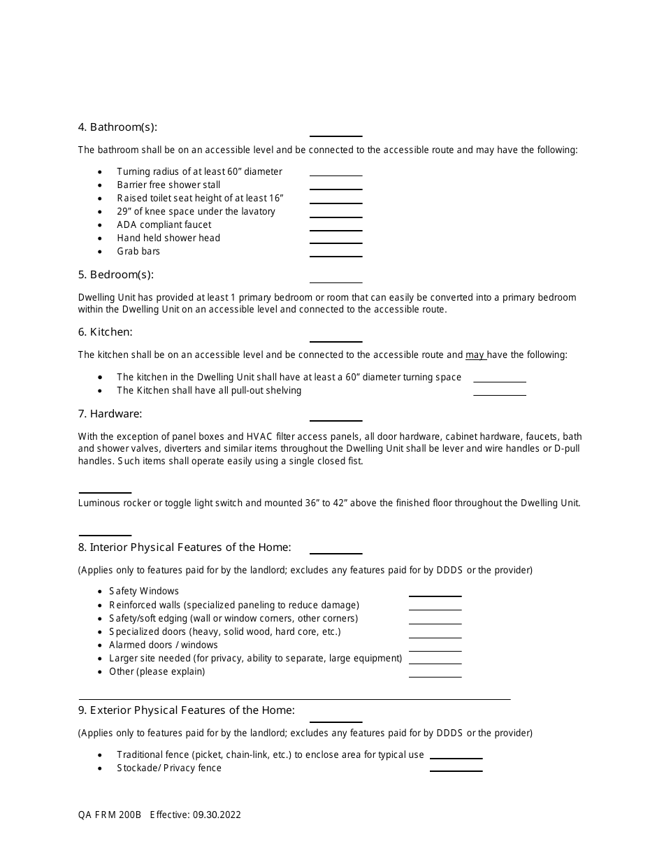Form QA FRM200B Comparable Housing Assessment for Providers - Delaware, Page 2