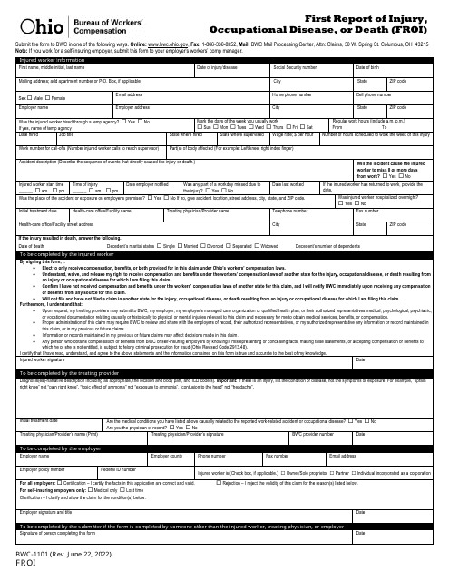 Form FROI (BWC-1101)  Printable Pdf