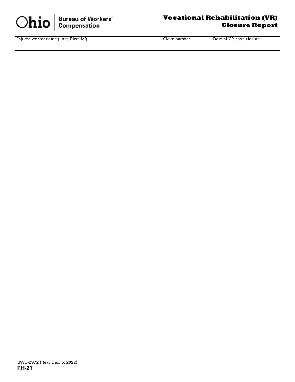 Form RH-21 (BWC-2972) Vocational Rehabilitation (Vr) Closure Report - Ohio, Page 2