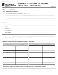 Form CS-111 Subcontractor/Supplier Request for Estimate Monitoring - Pennsylvania