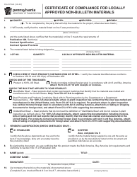 Document preview: Form CS-4171LA Certificate of Compliance for Locally Approved Non-bulletin Materials - Pennsylvania