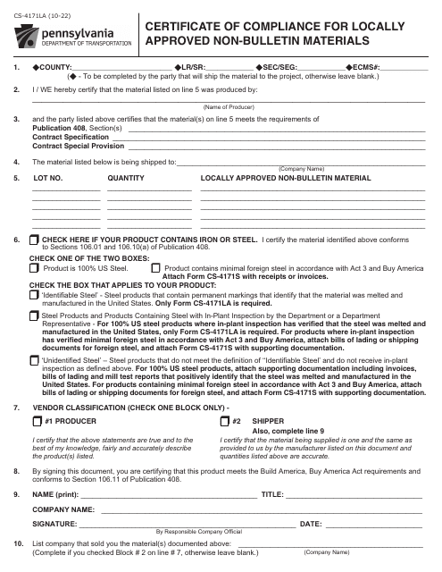 Form CS-4171LA  Printable Pdf