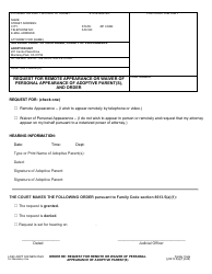 Document preview: Form LASC ADPT028 Request for Remote Appearance or Waiver of Personal Appearance of Adoptive Parent(S), and Order - County of Los Angeles, California