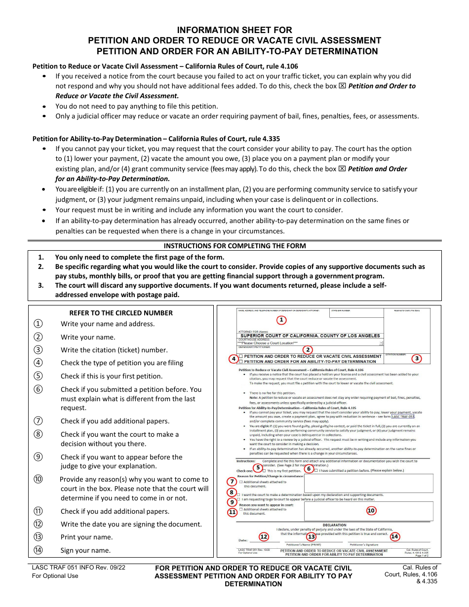 Download Instructions for Form LASC TRAF051 Petition & Order to Reduce