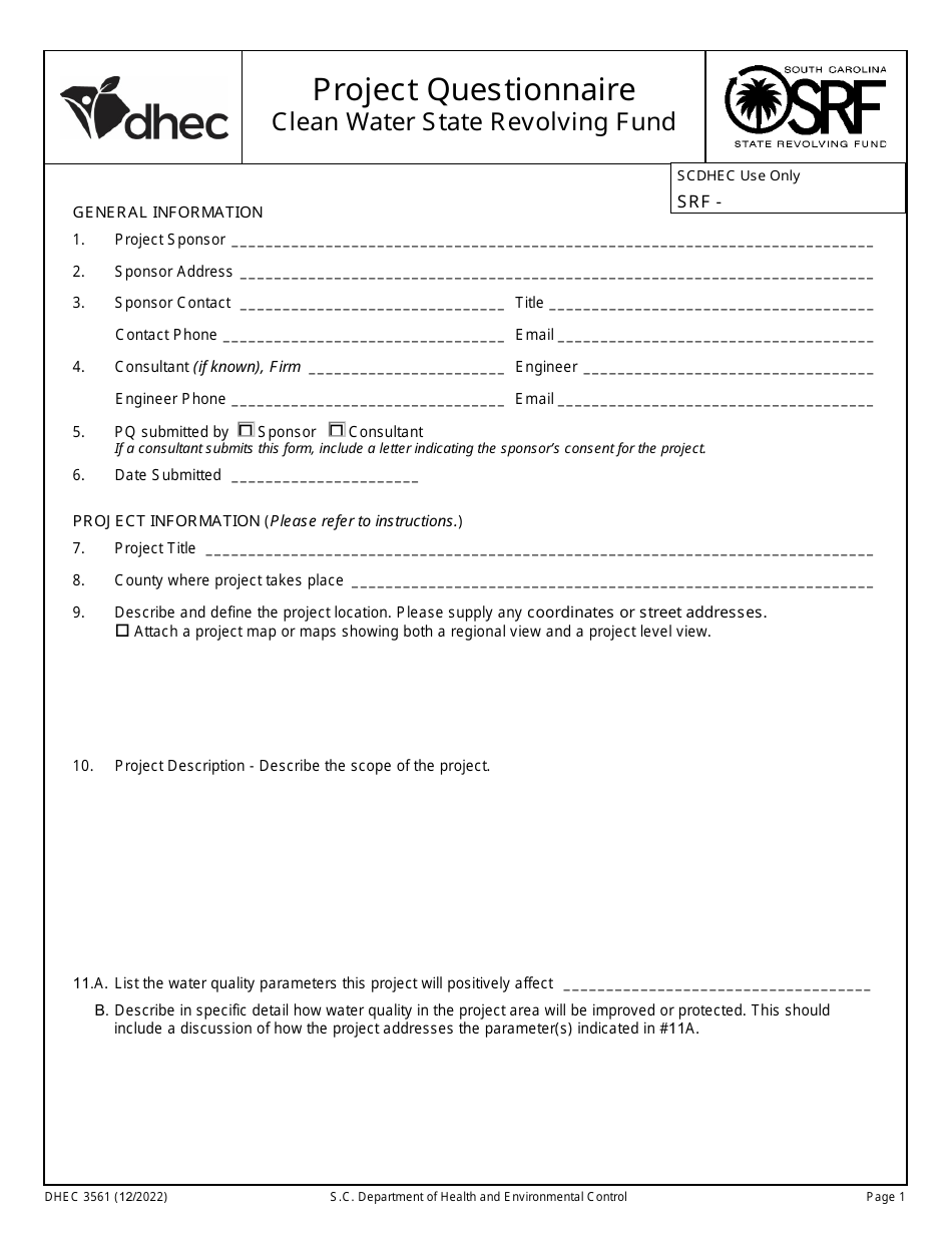 DHEC Form 3561 Download Fillable PDF or Fill Online Clean Water State ...