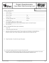 DHEC Form 3561 Clean Water State Revolving Fund Project Questionnaire - South Carolina
