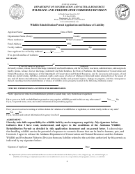 Document preview: Wildlife Rehabilitation Permit Application and Release of Liability - Alabama